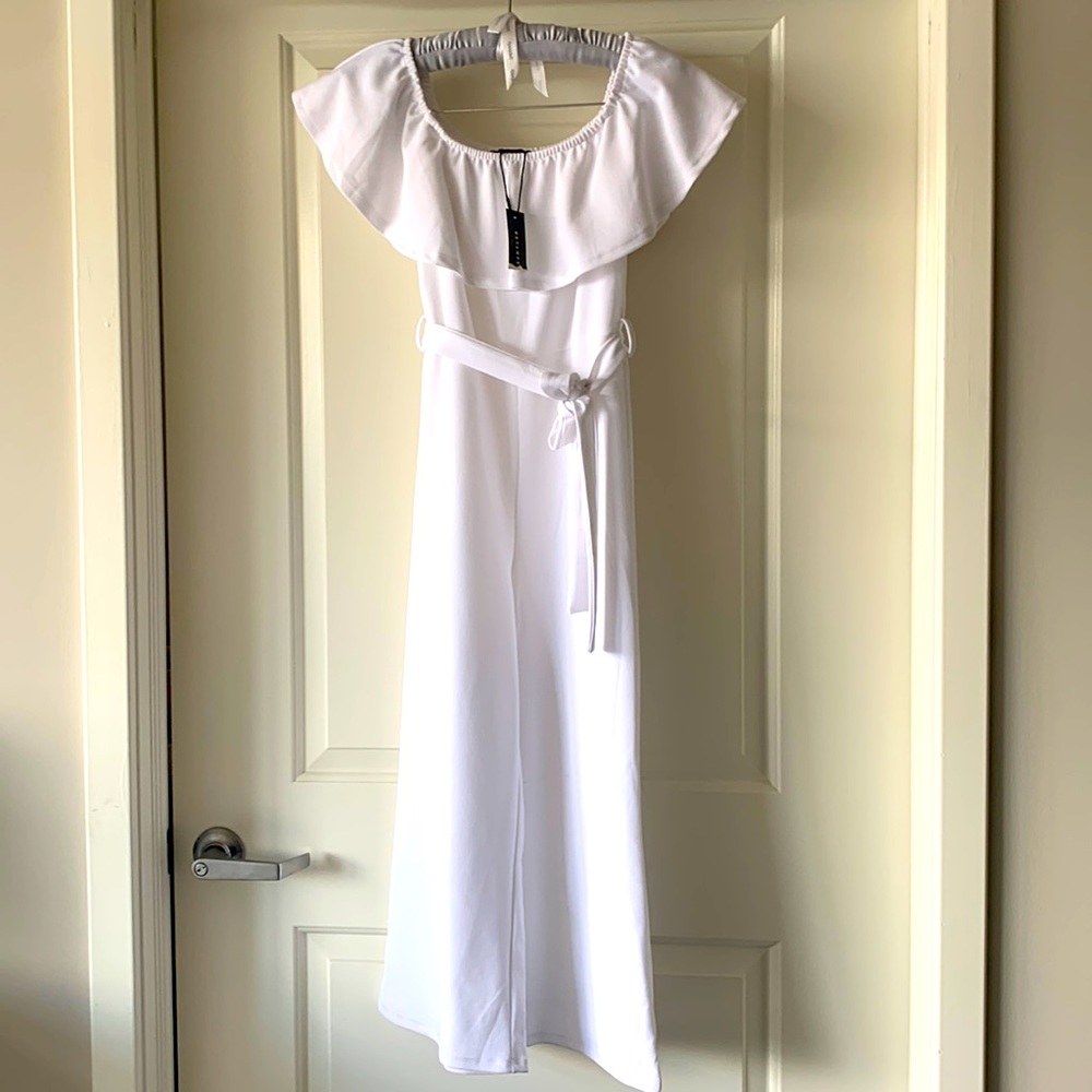 Brand new Revamped- off the shoulder white jumpsuit